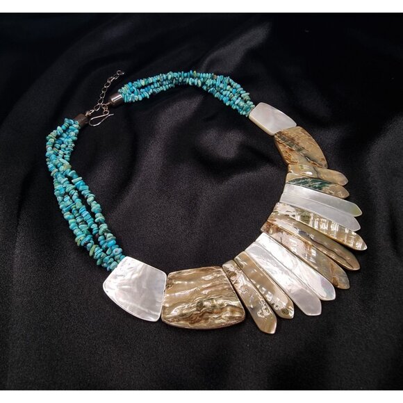 Jay King 925 Sterling Silver Turquoise & Mother Of Pearl Necklace - Picture 1 of 4